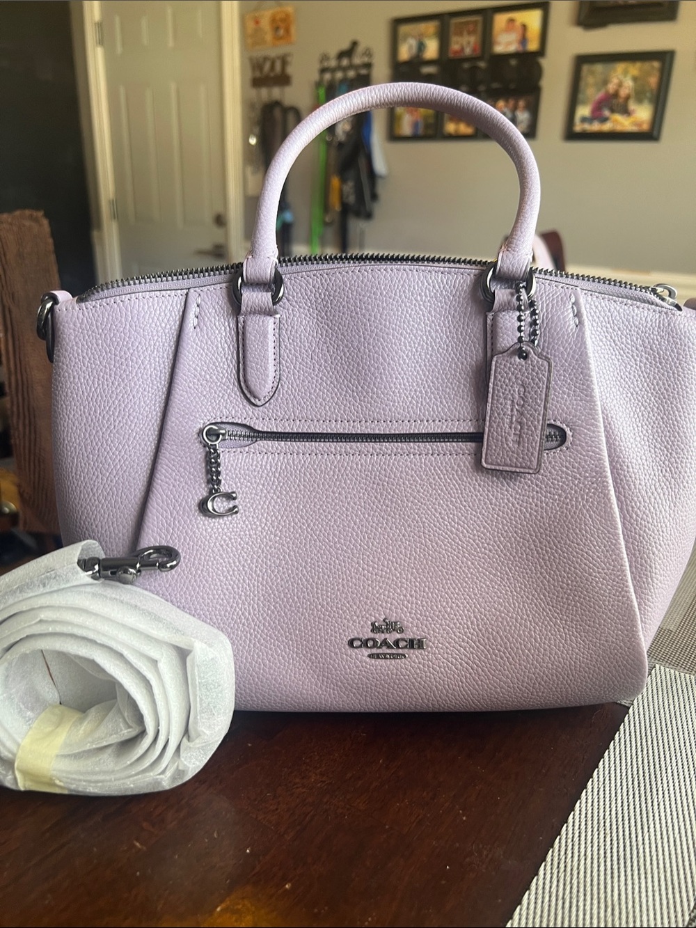 Coach Elise Lavender Pebbled Leather Satchel with Silver Hardware